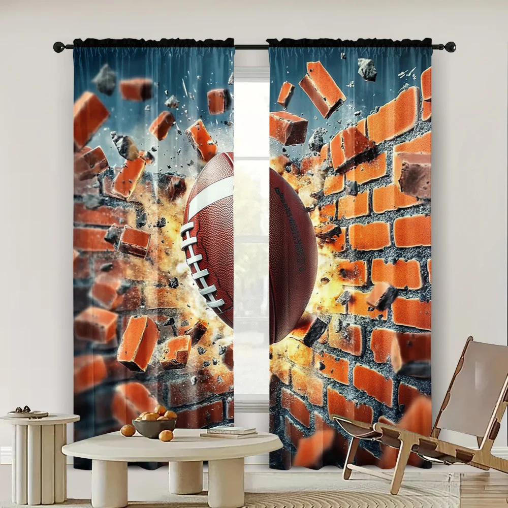 2pc,  Window Treatment Curtains curtainFootball breaks through walls Fabric,Without Electricity Festive Wall Decor Use for