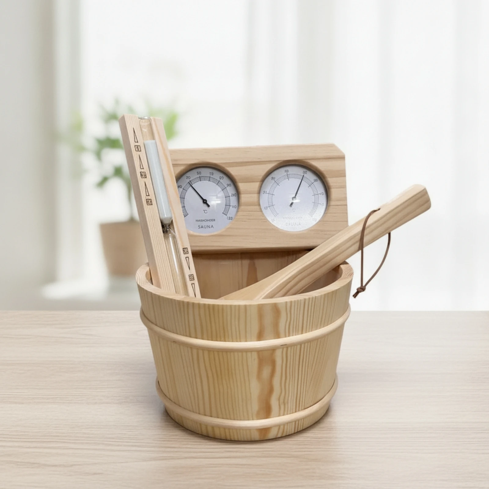 Sauna Accessory Bundle Traditional Sauna Pail and Ladle Set Complete Heat-Resistant for Homeowners, Home Spa, Bathhouse