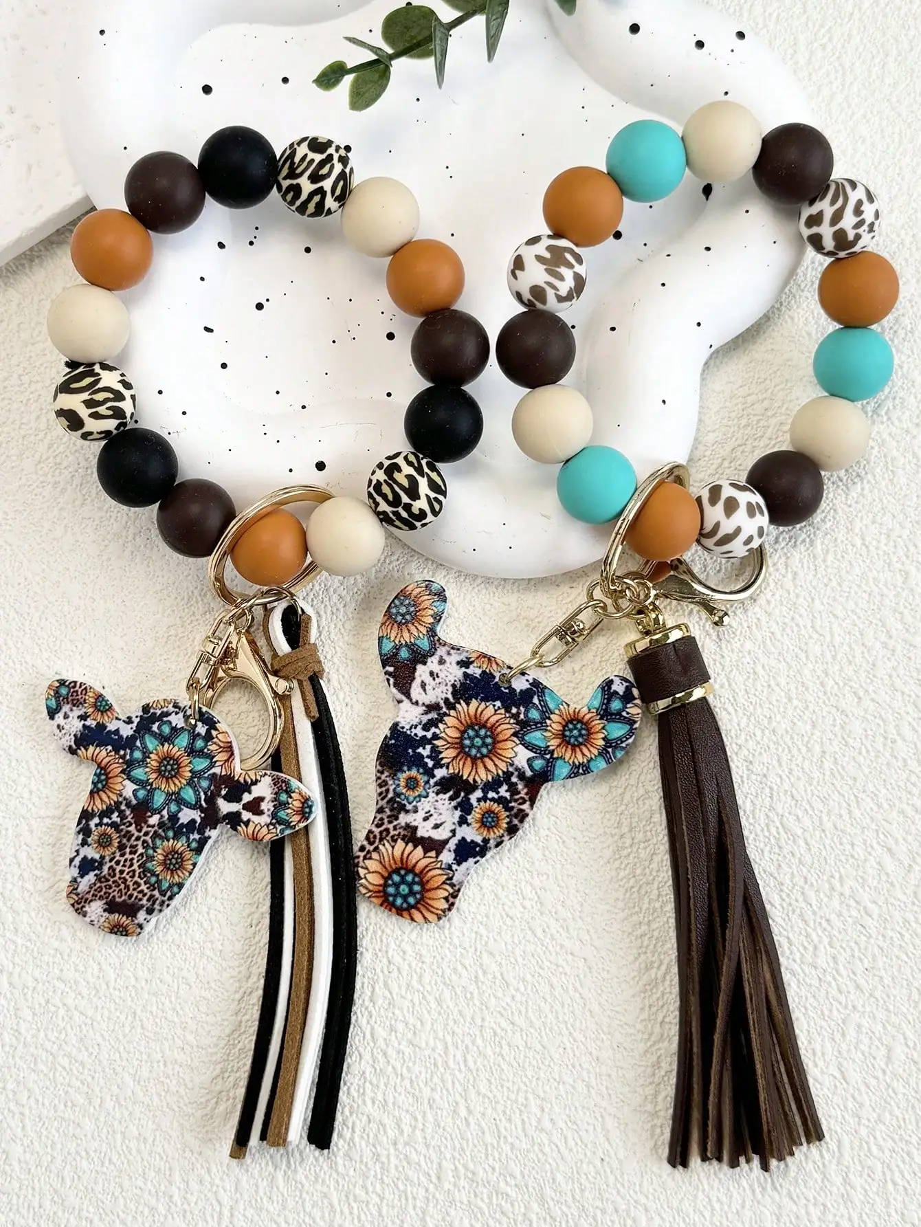 

Силиконовый брелок-цепочка в западном стиле с подвесками в виде подсолнуха и кисточки для женщин, для ключей от машины или как аксессуар для сумки