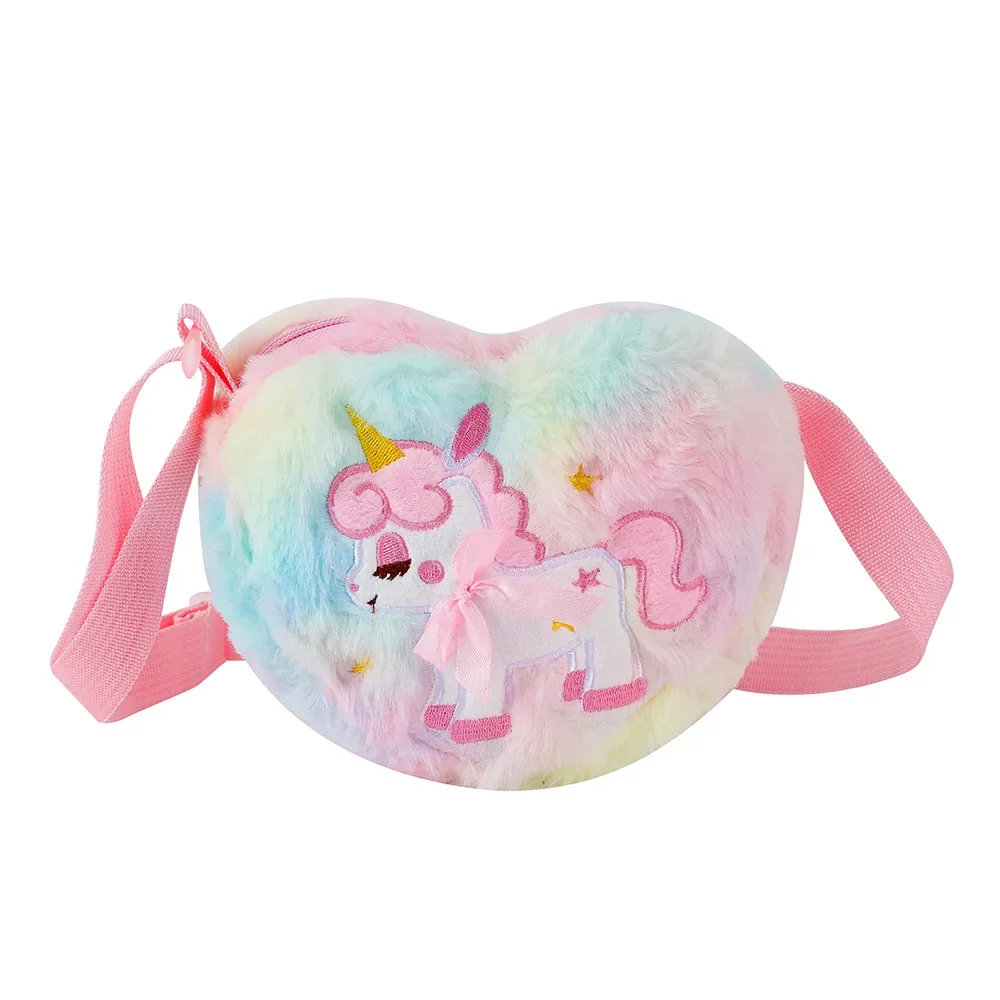 Love Unicorn Crossbody Bag for Girls Kids Cute Plush Shoulder Bag Children Cartoon Crossbody Bags Kawaii Coin Purse Coin Pouch