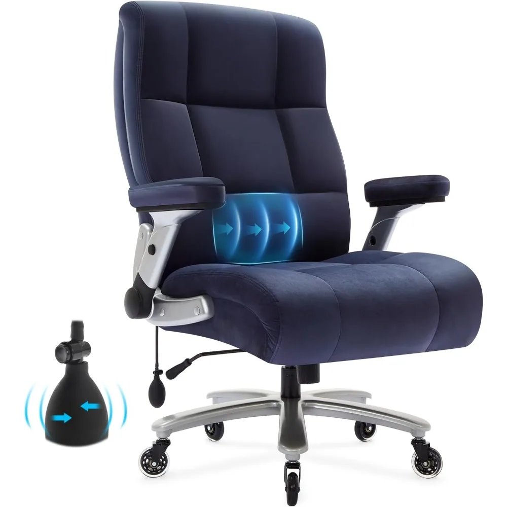 500 pound tall office chair with adjustable lumbar support, 2D flip armrests, and quiet rubber wheel office chair