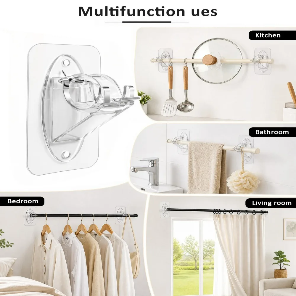 2pcs Curtains Rod Holder Fixator Self Adhesive Adjustable Curtain Telescopic Rod Hook Clips for Home Decoration Accessories