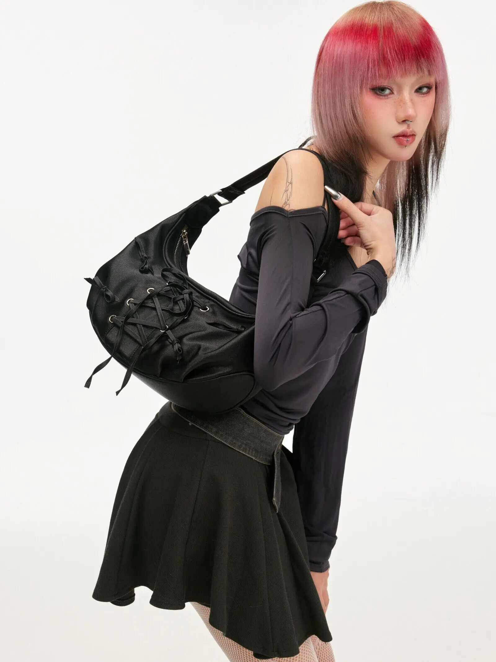 Large Capacity Portable Crossbody Dumpling Bag Bow Satin Lady Girls Sweet All-Matching Daily Lightweight Shoulder Bag Tote Bags