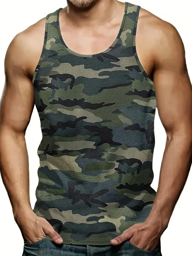 Camouflage Men\'s Sleeveless T-Shirt Summer Vest Clothes Pattern Print Outdoor Casual Man Gym Clothing Fashion Pullover Sportwear