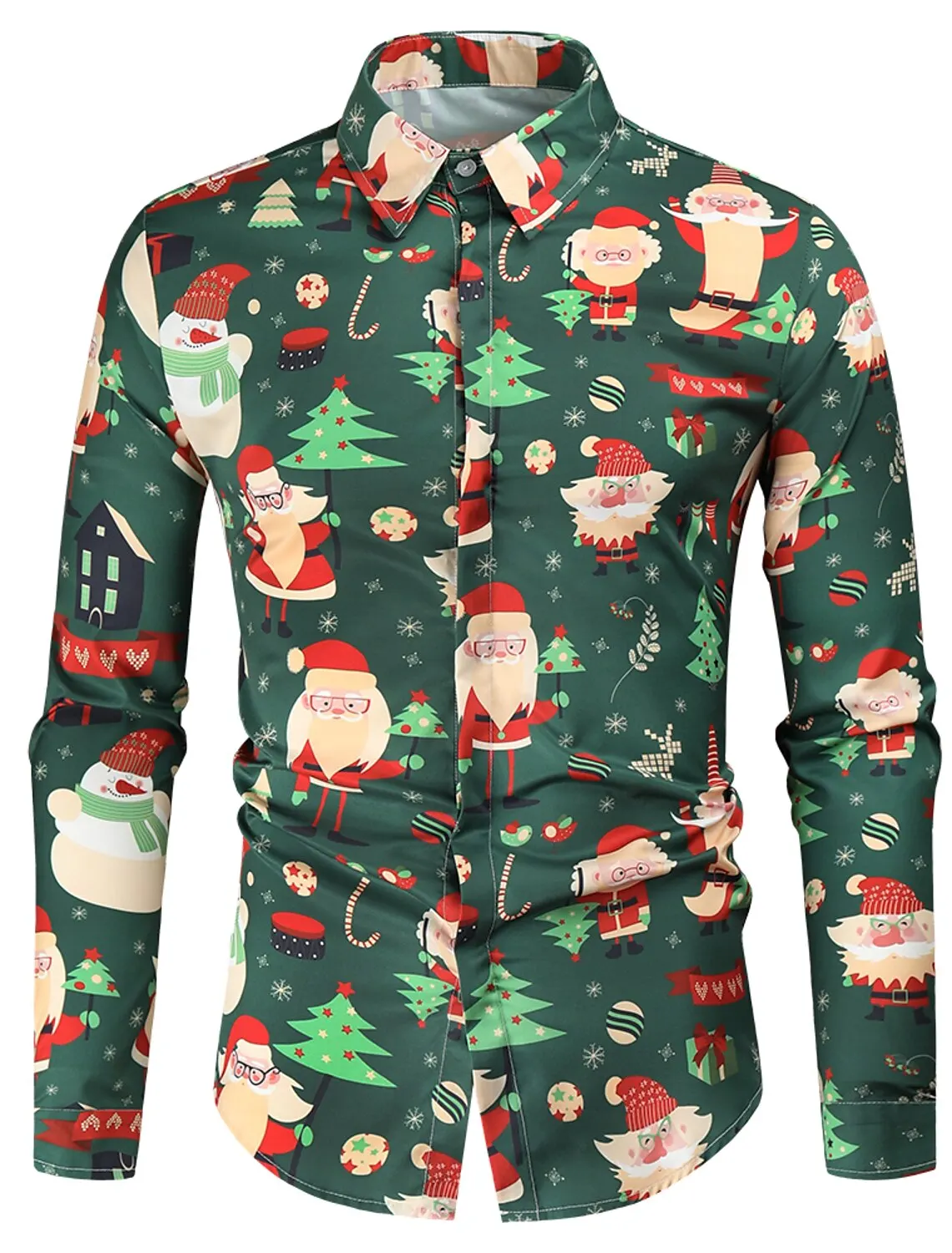 

Christmas Shirts Men's Shirt Tree Santa Claus Classic Collar Casual Long Sleeve Print Clothing Apparel Fashion Ethnic Style