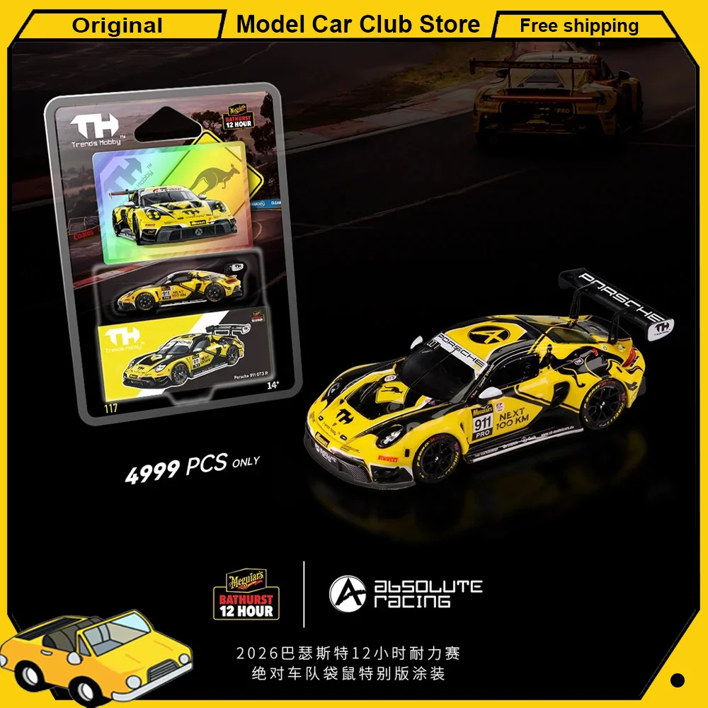 

Коллекционная модель автомобиля Trends Hobby TH 1:64 Porsche 911 GT3 R 2026 Bathurst 12 Hour 2026 GT Show, литая под давлением, из сплава, миниатюрная игрушка