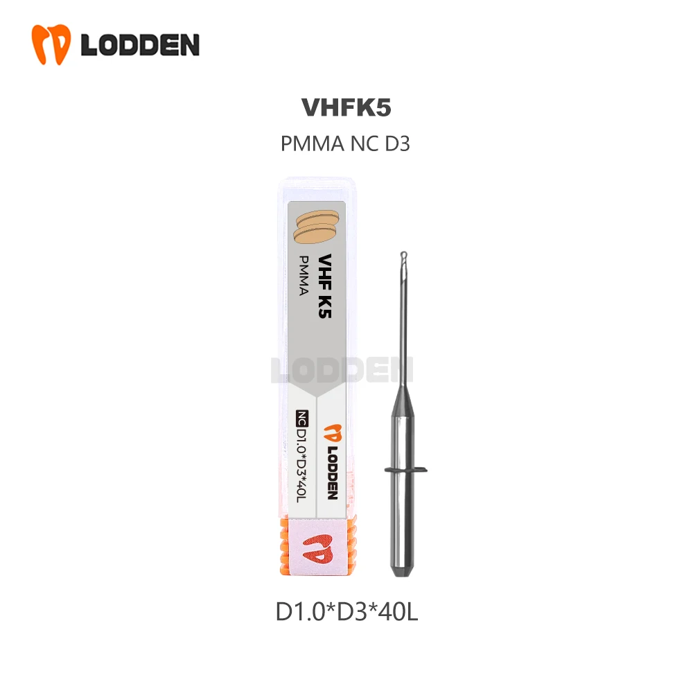 VHF K5 Dental Lab  Milling Burs for PMMA Zirconia Lithium Disilicate D3 Cutters 0.3/0.6/1.0/2.0 Diamond Grinding Tools