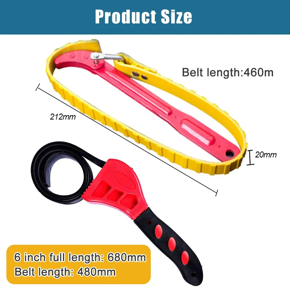 8/12 Inch Cartridge Removal Tools Belt Wrench Oil Filter Puller Strap Spanner Chain Wrench Strap Opener Adjustable Strap Opener