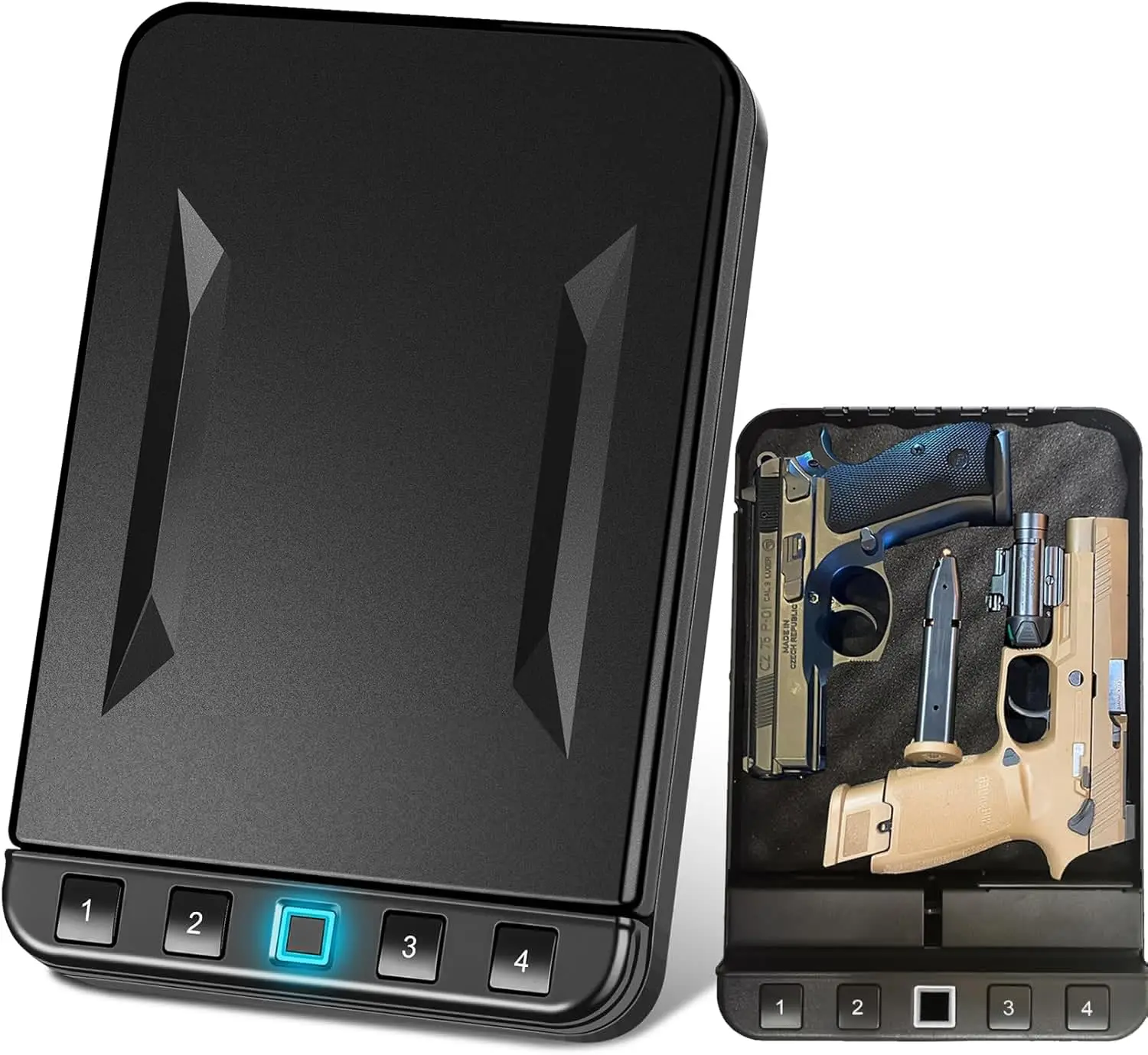 

Quick Access Biometric Handgun Safe for Pistols, Firearm Lock Box for Home Car Travel Security