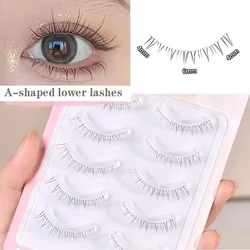 5Pairs V Shape Under Eyelash Natural Comic A Type Bottom Lashes Soft Manga Fan Eyelashes Bunches Eyelash Clusters Makeup