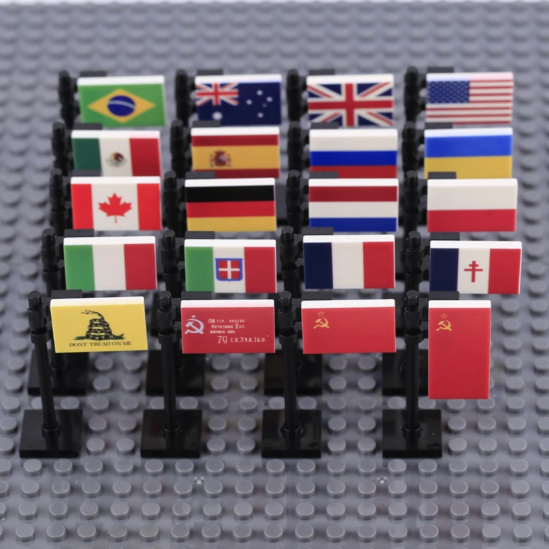 MOC City National Flag Print Building Blocks Street View USA Soviet Union Construction Accessories Weapon DIY Bricks Toys Gifts