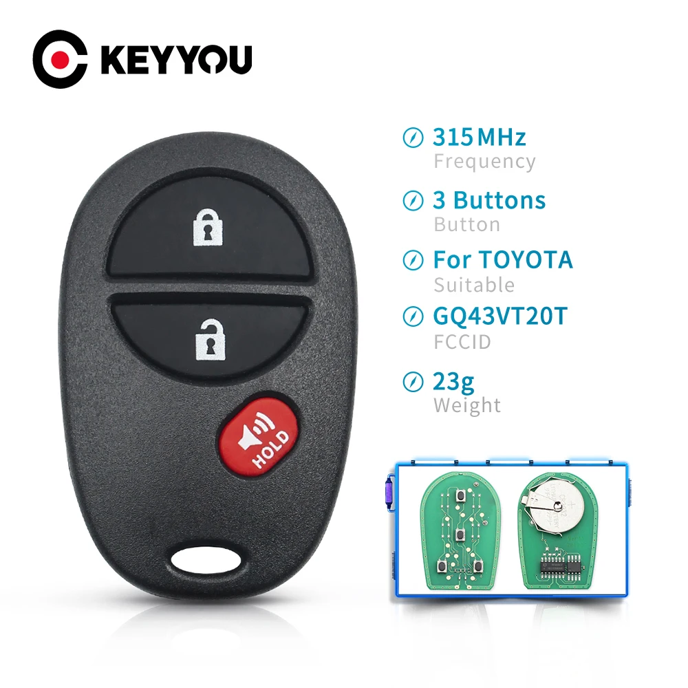 KEYYOU Complete 3 Buttons Remote Car Key Fob For Toyota Tacoma HIGHLANDER SEQUOIA Sienna Tundra GQ43VT20T 315Mhz