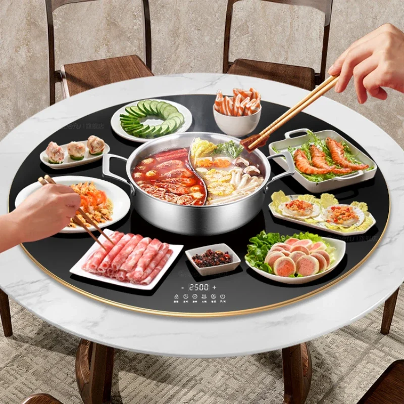 With hot pot meal insulation board hot cutting board household heating vegetable heating board dining table turntable