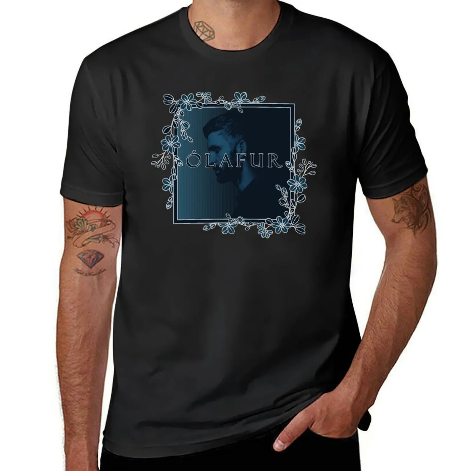 

Olafur Arnalds Floral Portrait T-Shirt animal prinfor boys summer tops mens t shirt