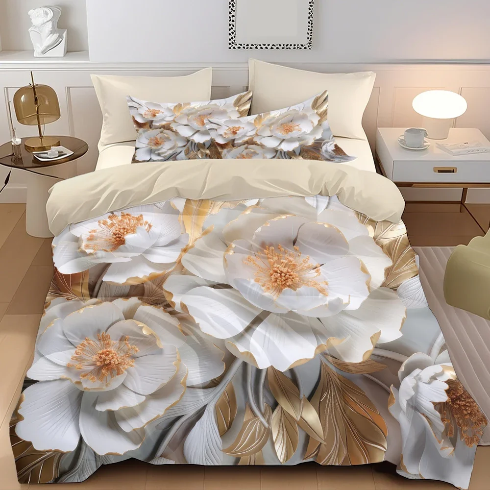 Floral Bedding Set 3D Printing 2-3 Piece Set (No Core) Suitable for Bedroom Duvet Cover Set Gift Halloween Christmas Decor Gifts