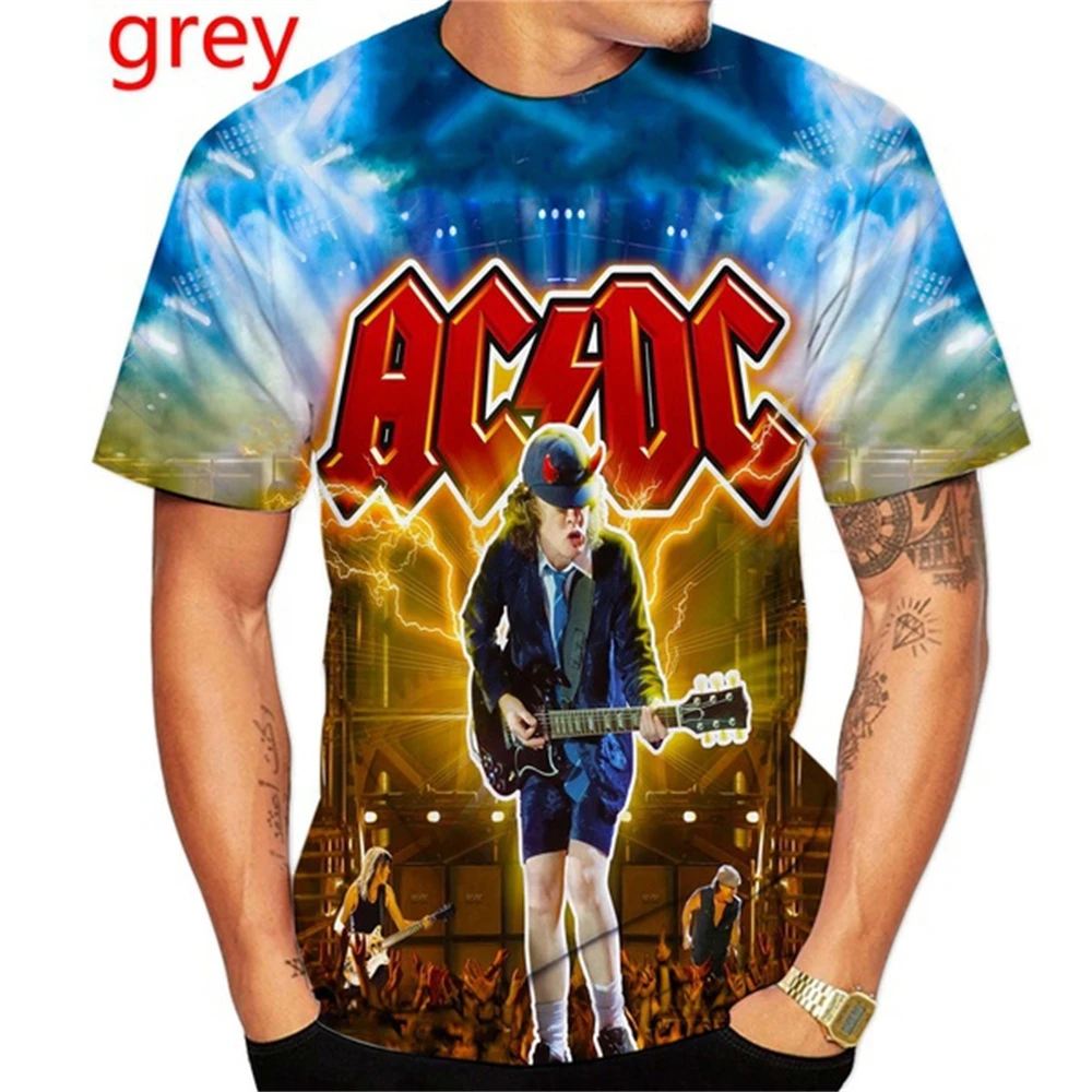 2024 New Summer Mens Clothing Metal Rock Band AC/DC 3D Print Fashion Children\'s O-neck T-shirt Casual Boys and Girls Shirt Tops