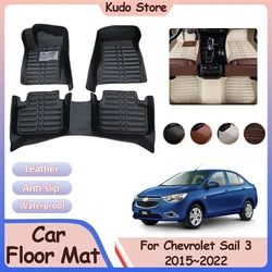 Car Floor Mat for Chevrolet Sail 3 MK3 2015~2022 Leather Custom Panel Liner Carpet Foot Parts Cover Tray Rug Interior Accessorie