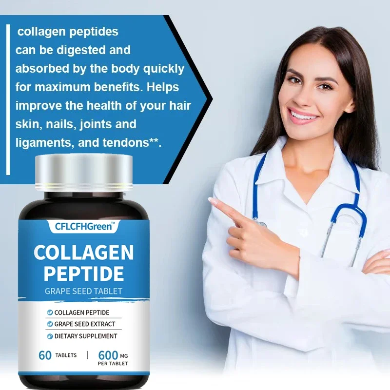 60Pcs Super Collagen Peptides Tablet Tightens Skin Promotes Healthy Hair Grape Seed Extract Nail Support Supplement