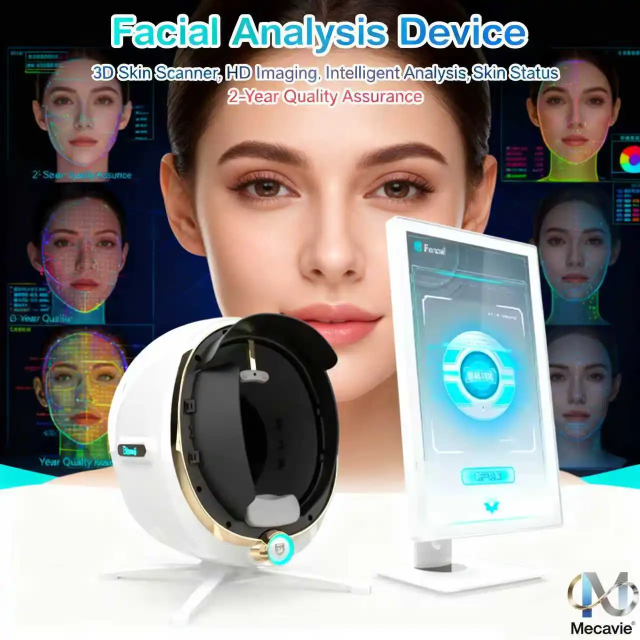 8‑in‑1 AI Skin Analyzer,High‑Pixel Detector Multi‑Light Source Check Texture Spots Wrinkles,Multilingual Device For Salon Spa