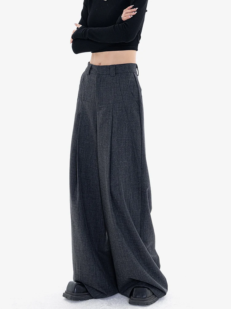 

Deep ey Women's Suit Pants Spring New Arrival Drapey Wide Leg Casual Straight Cut High Waist Long Trousers Faionable