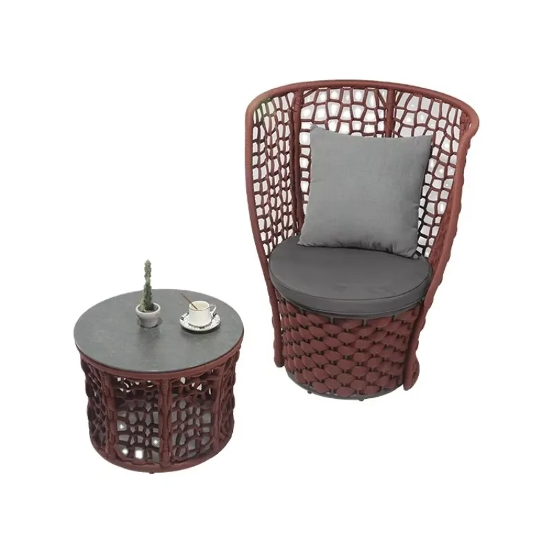 Aluminum Rope Leisure Garden Furniture Bistro High Back Outdoor Chairs and Coffee Tables