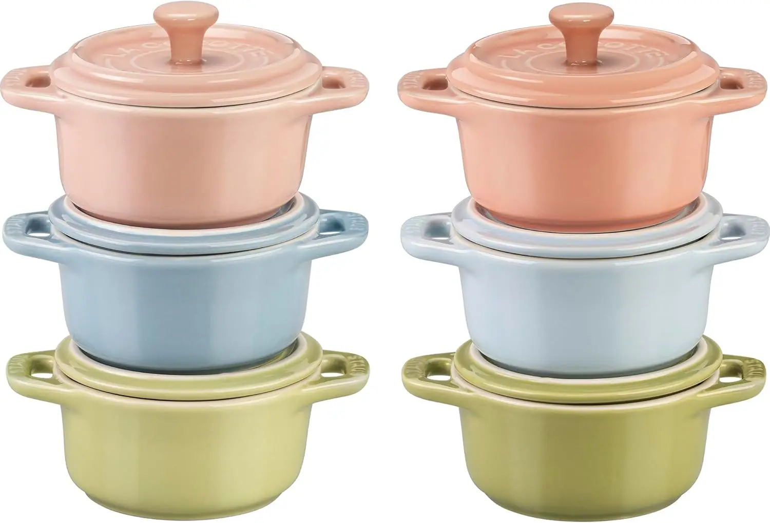 

Stoneware Ceramic 6-pc Mini Round Cocotte Set-Macaron Pastel Colors