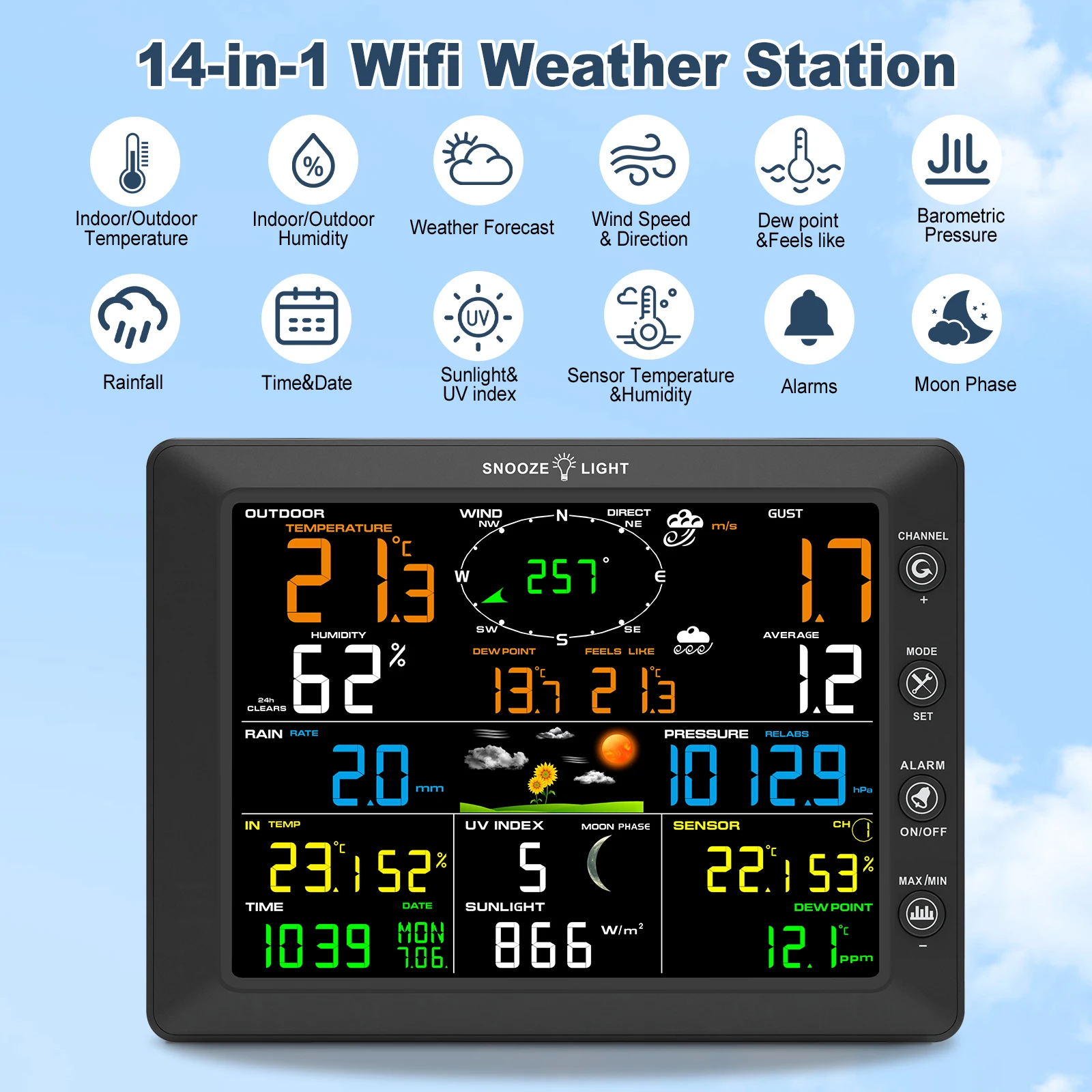 WiFi Weather Station with 7-in-1 Outdoor Sensor 8.3
