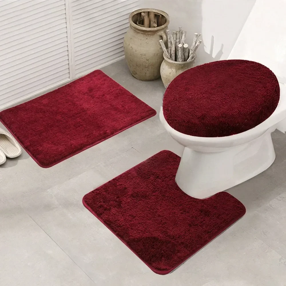 

Pieces NonSlip Bath Mat Solid Soft Bathroom Rug Absorbent Machine Washable Rectangular Area Rug Floor Mat,UShaped Toilet Mat,To