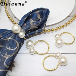 Dvinana 6/12/24Pcs Pearl Napkin Rings Gold Napkin Ring Holders for Wedding Party Formal or Casual Dinning Table Decor HWP23