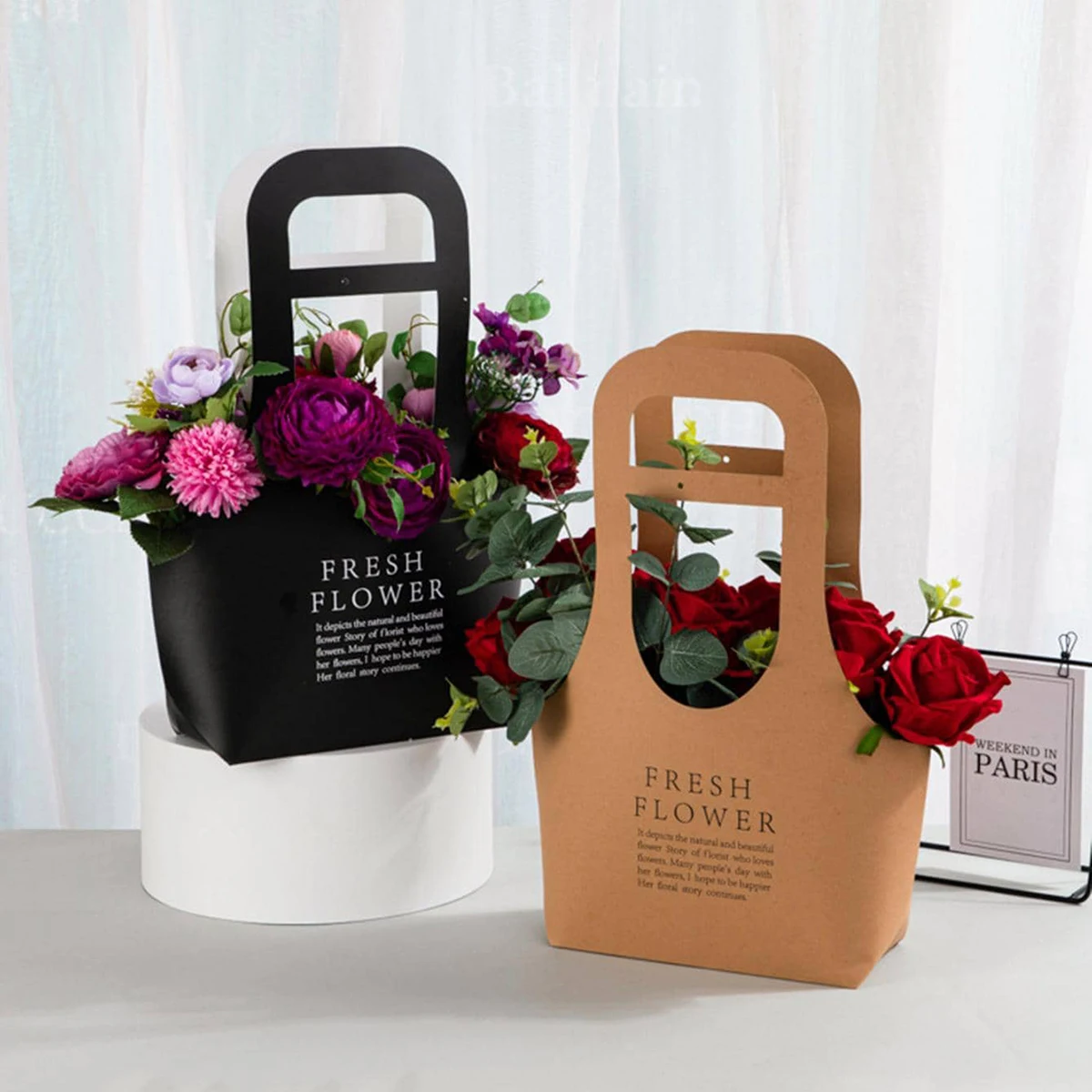 1PC Folding Bouquet Bag Gift Arrangement Floral kraft Paper Bag Tote