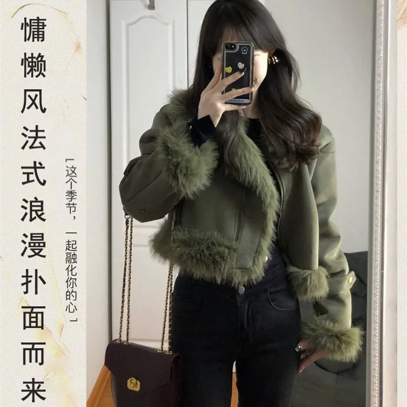 Mode Frauen Pelzmantel Nachahmung fuchs pelz Pelz integrierte Motorrad uniform weibliche 2025, Frühling Herbst Winter Design Haarigen Mantel