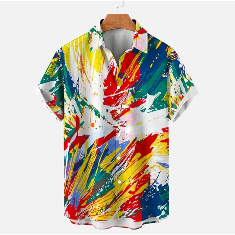 

Street Graffiti Shirt Men's Clothing 3d Printed Colorful Rainbow Button Lapel Shirts Street Causal Plaid Stripe Design Blouse
