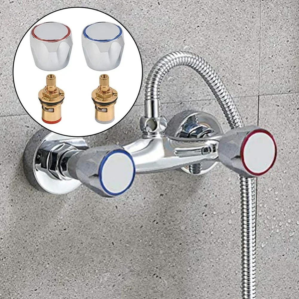 2 Pcs Hot Cold Faucet Tap Handle Knobs Copper Valve Taps Head Thread Basin Sink Washer Replacement For Bathroom Kitchen Tap