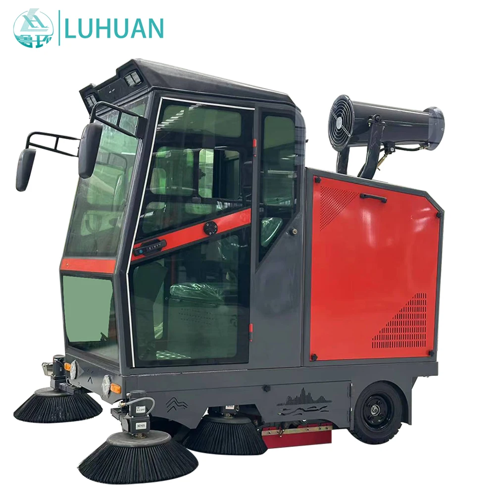 Closed Electric Ride-On Road Floor Sweeper Three-Wheel Car Cleaning Machine Fog Cannon Fully Enclosed High Efficiency Sweep