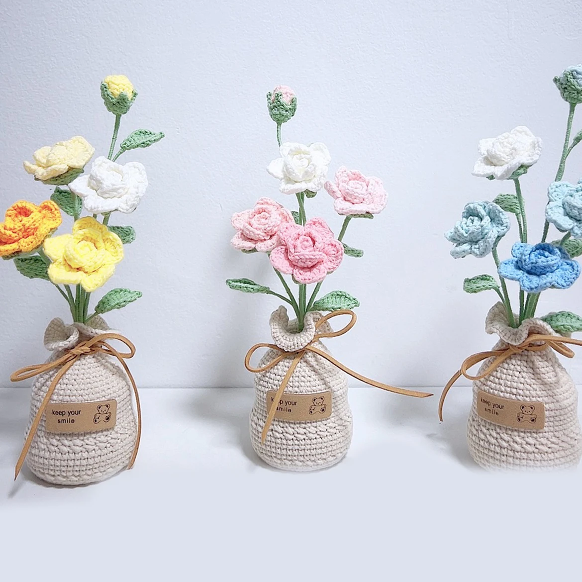 

Crocheted Rose Wool Flower Desktop Decoration Cute Entrance Decoration Item Girl Doll Wool Flower Jasmine Plant Pot Home Decor