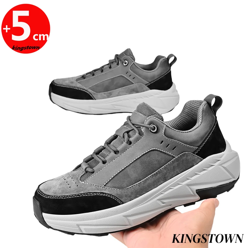 

Casual Men's Elevator Shoes Chunky Leather Lace-up Sneakers Outdoor Sports Height Increase 5cm Plus Size 38-46