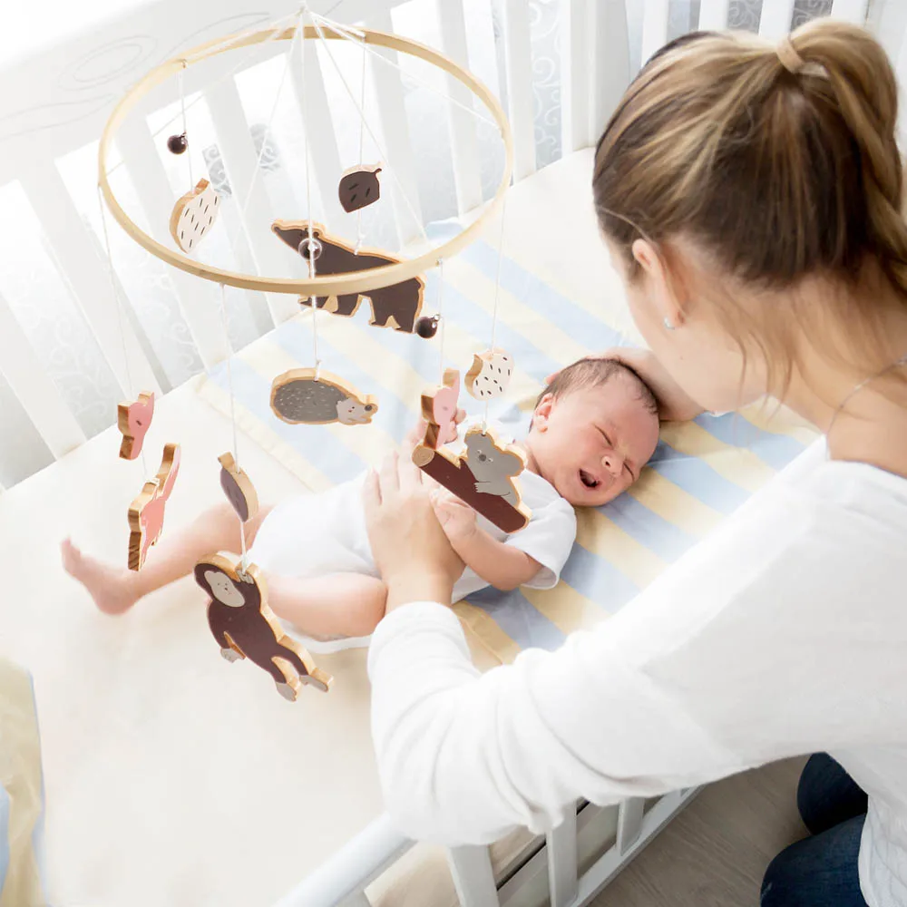 Campana de cama de madera con colgante de Animal, juguete para bebé de 0 a 6 meses, sonajero móvil de madera, juguetes para bebés recién nacidos