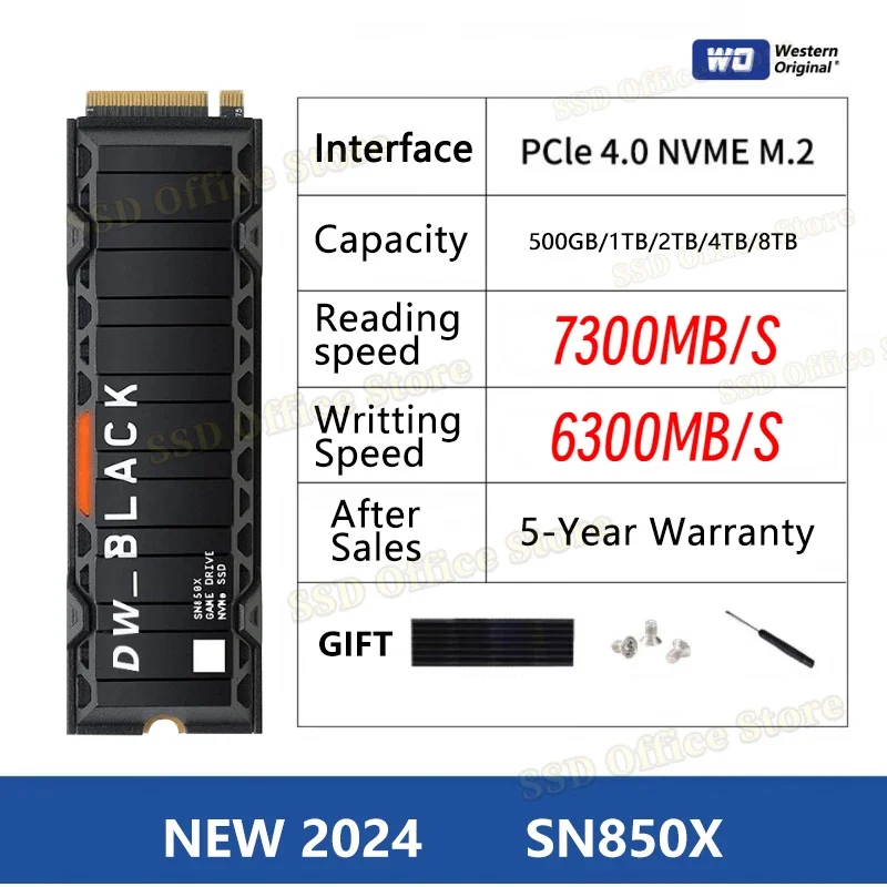 Imagem -06 - Black wo Sn850x 1tb Nvme Unidade de Estado Sólido Integrada Pcie 4.0 Gen4 Tecnologia Ssd até 7300 mb s M.2 2280 2024 Novo 8tb 4tb 2tb