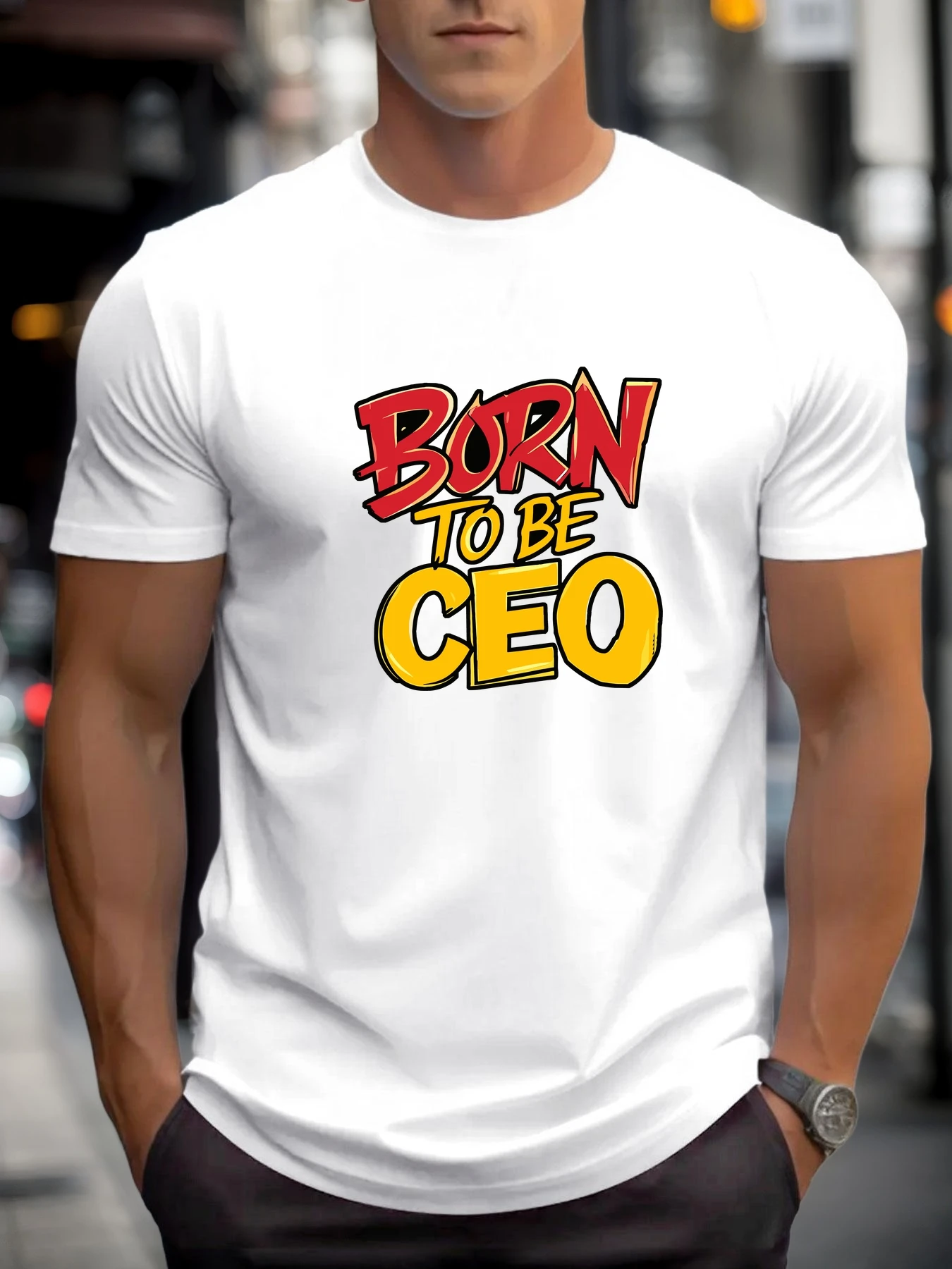 

2025 New Men's T-Shirt BORN TO BE CEO Letter Graphic 100% Cotton Summer Trendy Ambition-Inspired Round Neck Short Sleeve Top