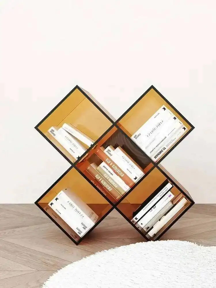 

Creative Acrylic Magazine Storage Rack Light Luxury X-shaped Bookshelf Home Living Room Bedroom Floor Storage Bookshelf
