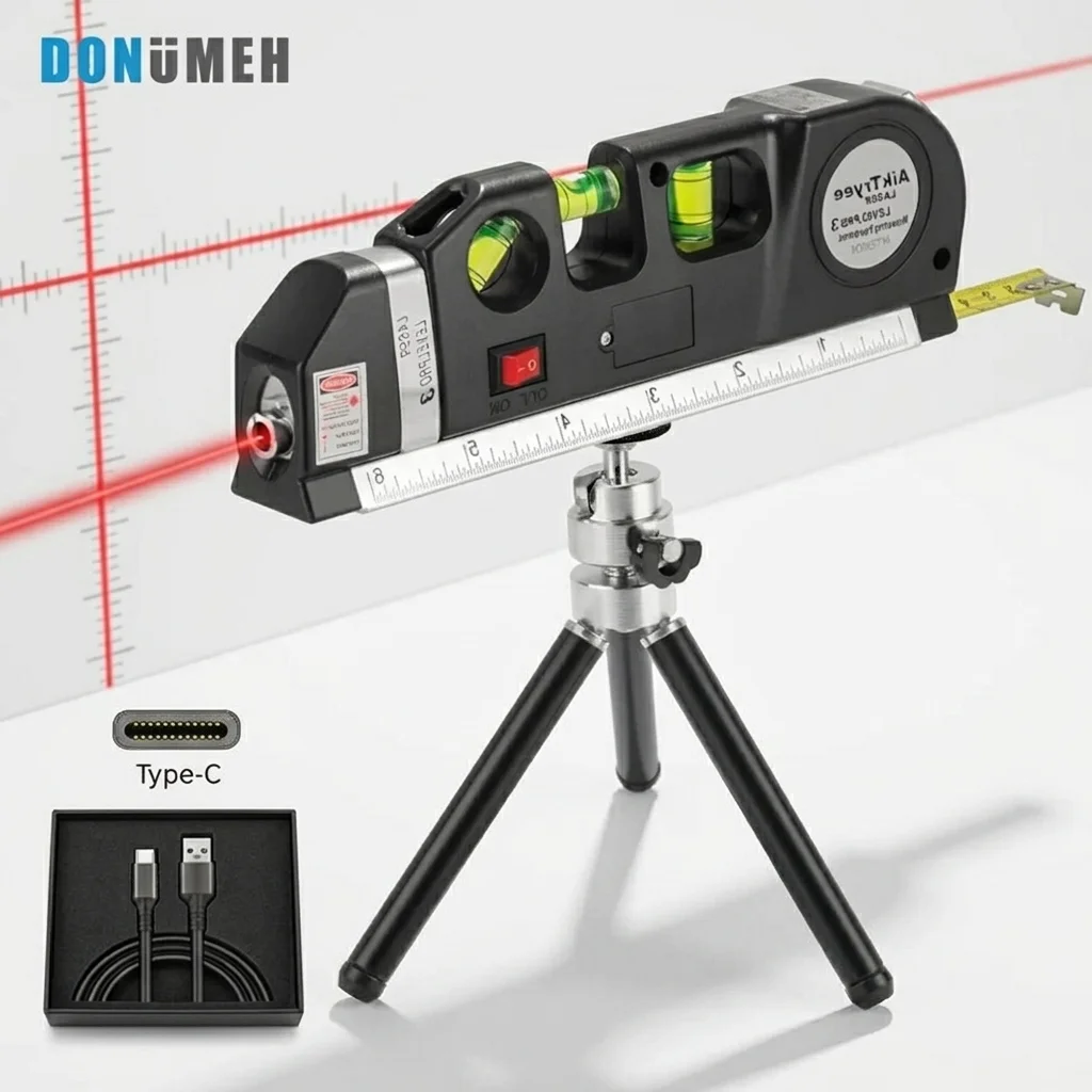8FT Laser Level Multipurpose Vertical Horizon Aligner USB Rechargeable Standard Metric Ruler Construction Measure Tool