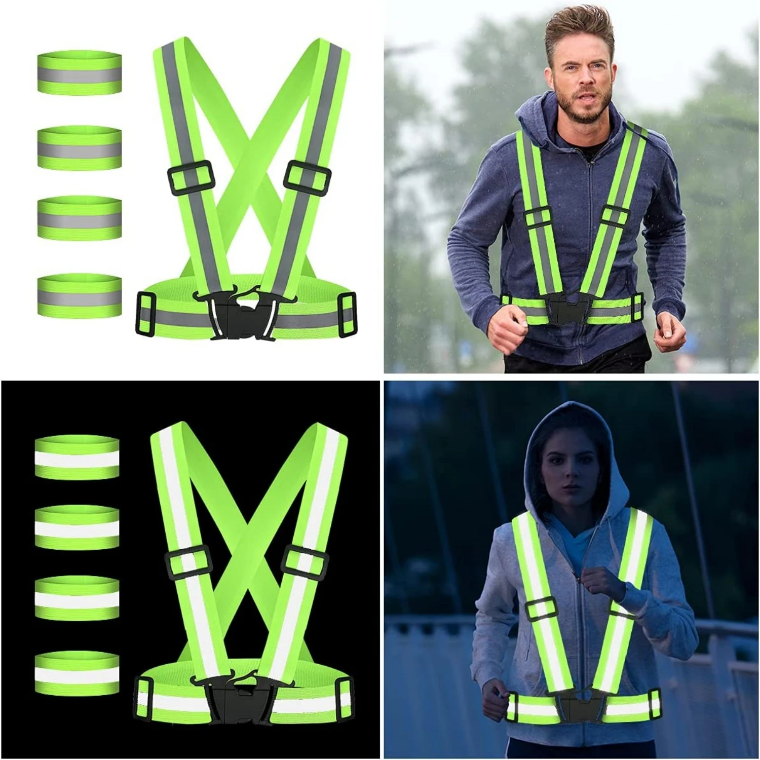 Reflective Straps High Visibility Highlight Adjustable Safety Vest Elastic Strip Security Traffic Night Working Running Cycling