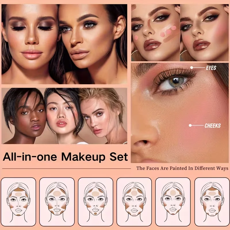 All-in-One-Make-up-Palette mit Lidschatten, Konturen, Rouge, Textmarker und Aufhellung des Augenlides in einem, Make-up-Geschenkset für Frauen