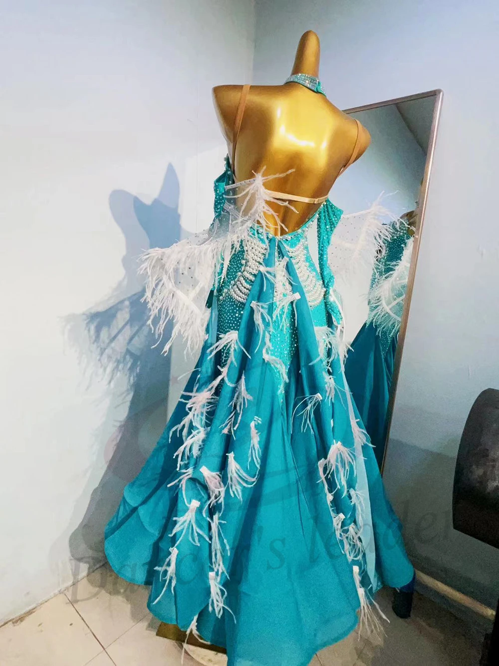 Costume da ballo latino AB Stone Donna Adulto Bambini Fascia alta personalizzata Reggicalze di perle Gonna moderna Abito da samba da piscina nero