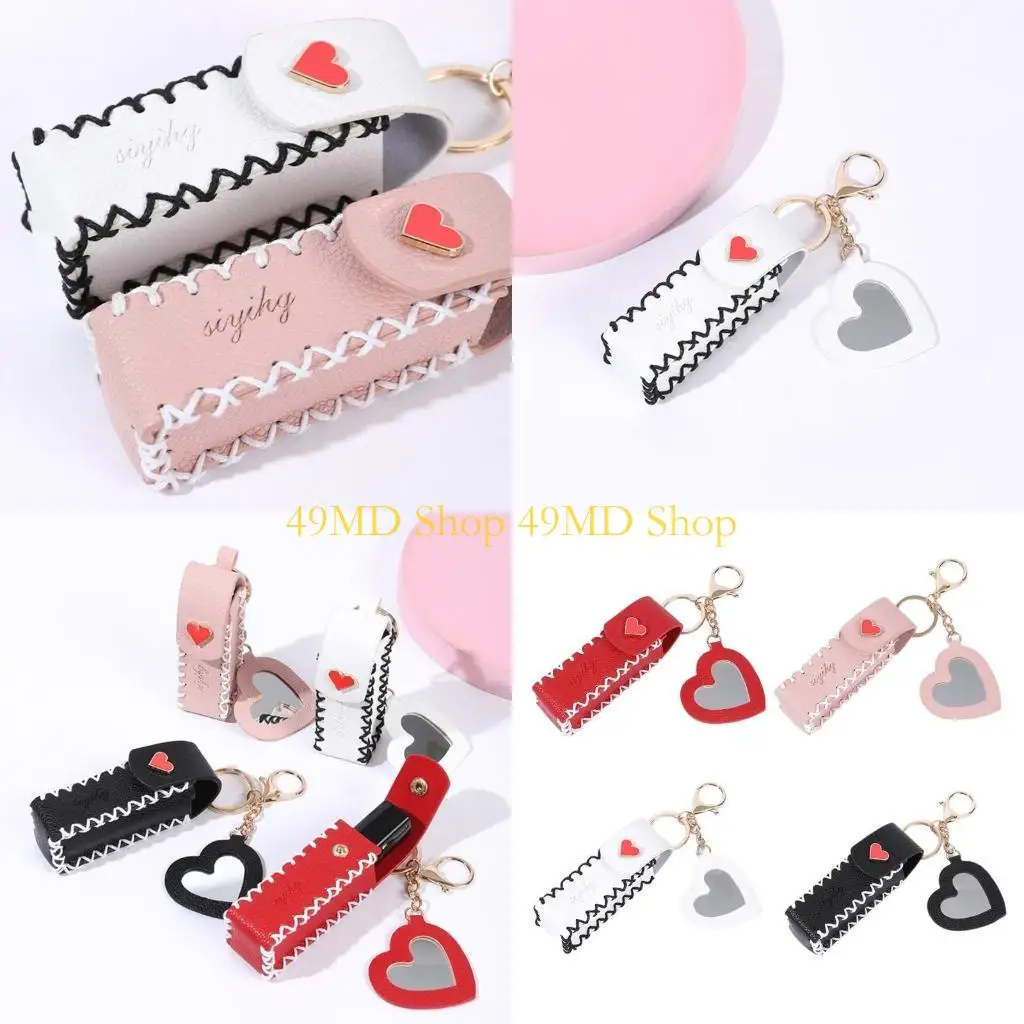 

49MD Practical PU Mini Lipstick Bag With Keychain Bags Decors For Fashionable Women