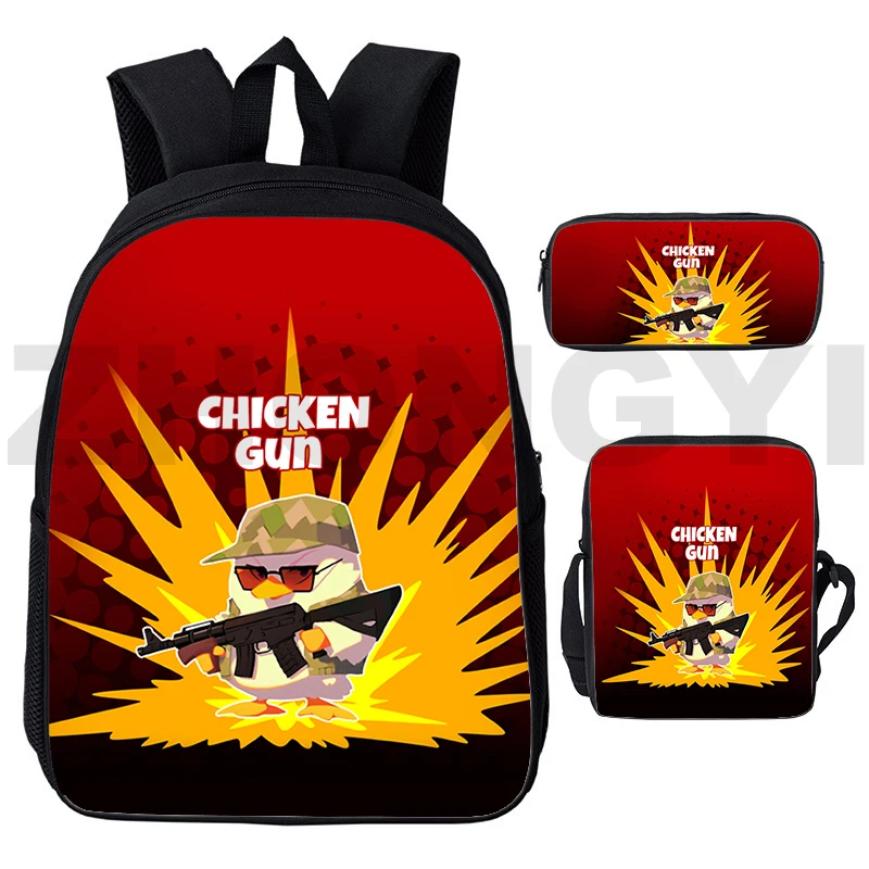 High Quality Chicken Gun School Backpack Boys Outdoor Sport School Bags 3 Pcs/Set Anime Handbags Kids Pencil Case Mens Bookbag