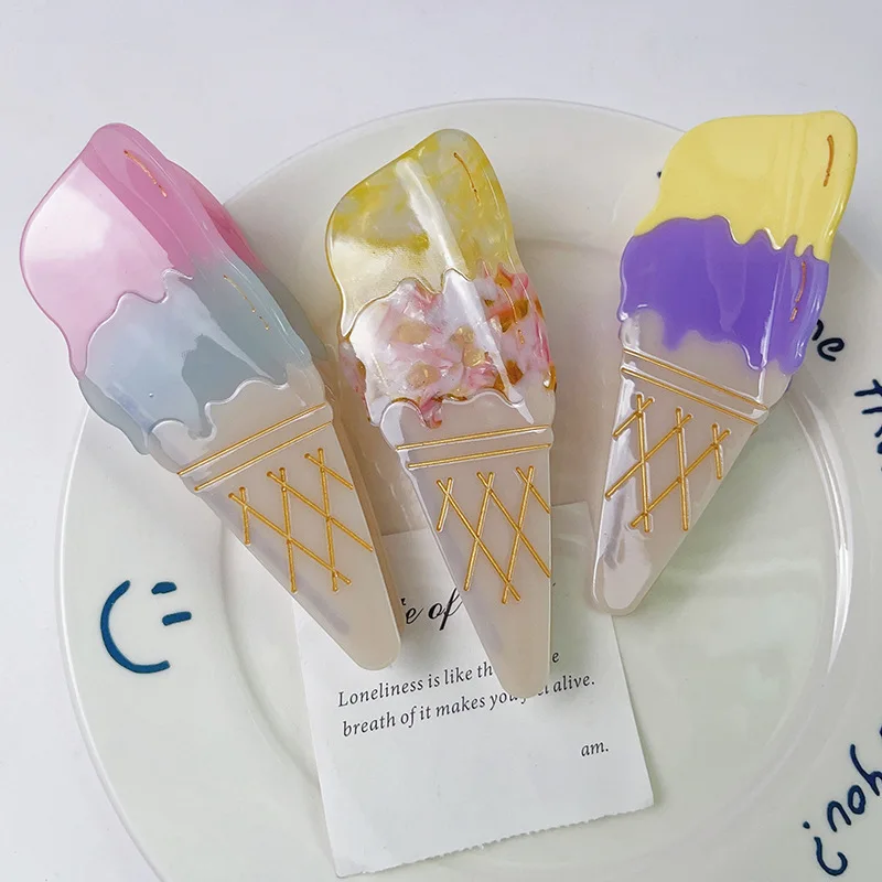 Cartoon Ice Cream Acetate Hair Claw Clips Cute Sweet Bucket Ice Cream Hairpins Accessories Jewelry Gift Tiara Funny Headwear