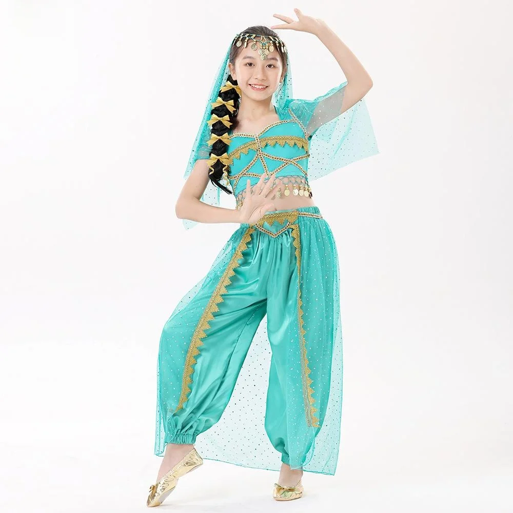 

Girls Dance Costume Jasmine Princ Anime Outfit Exotic Sle loween Anime Belly Dance Performance Clothes Ethnic Stage Wear