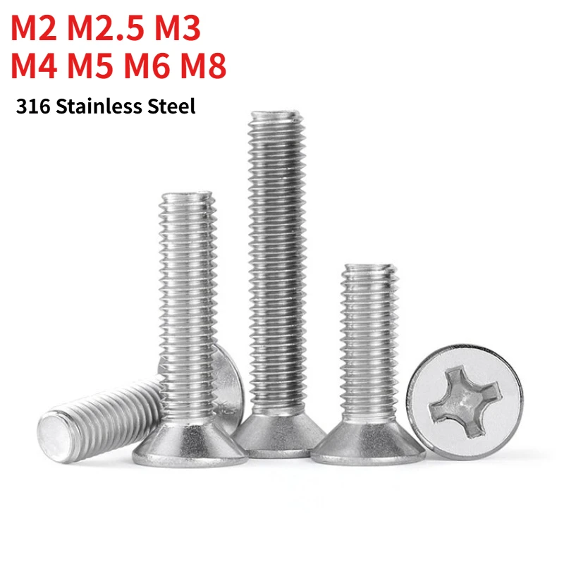 M2 M2.5 M3 M4 M5 M6 M8 DIN 965 316 Stainless Steel Phillips Countersunk Head Machine Screw Cross-Flat Head A4-70