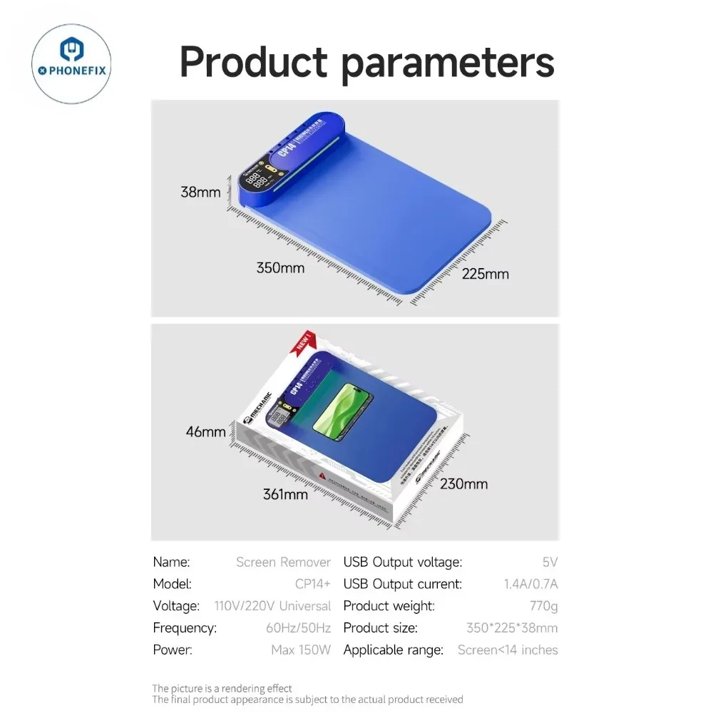 Separador de pantalla LCD mecánico CP14 +, luz LED de detección de polvo, almohadilla de silicona de calentamiento rápido de doble capa, herramienta de reparación de teléfonos móviles